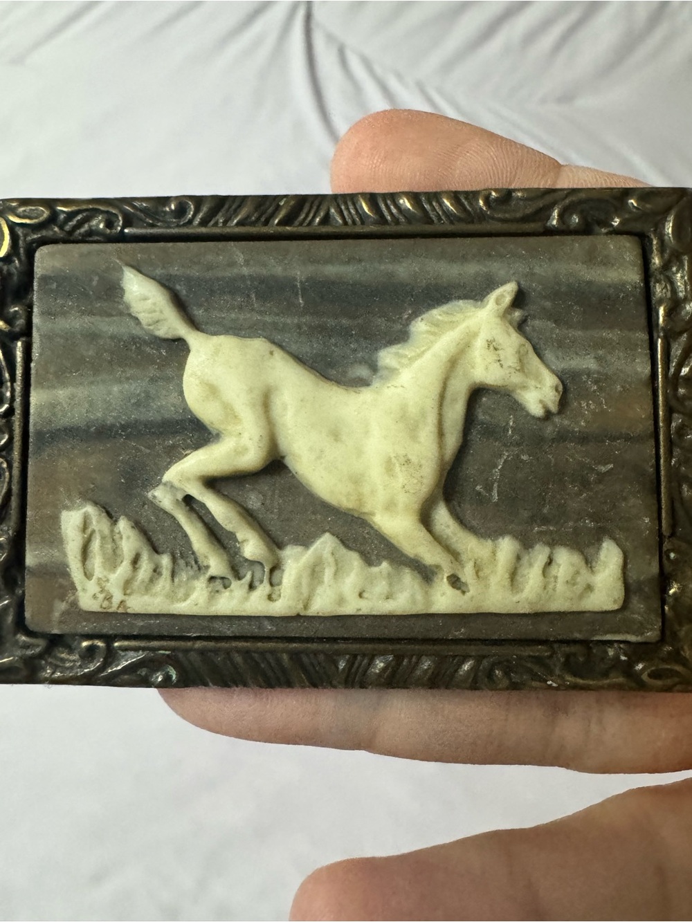Vintage 1976 Incolay Studios Horse Belt Buckle Brass boho western